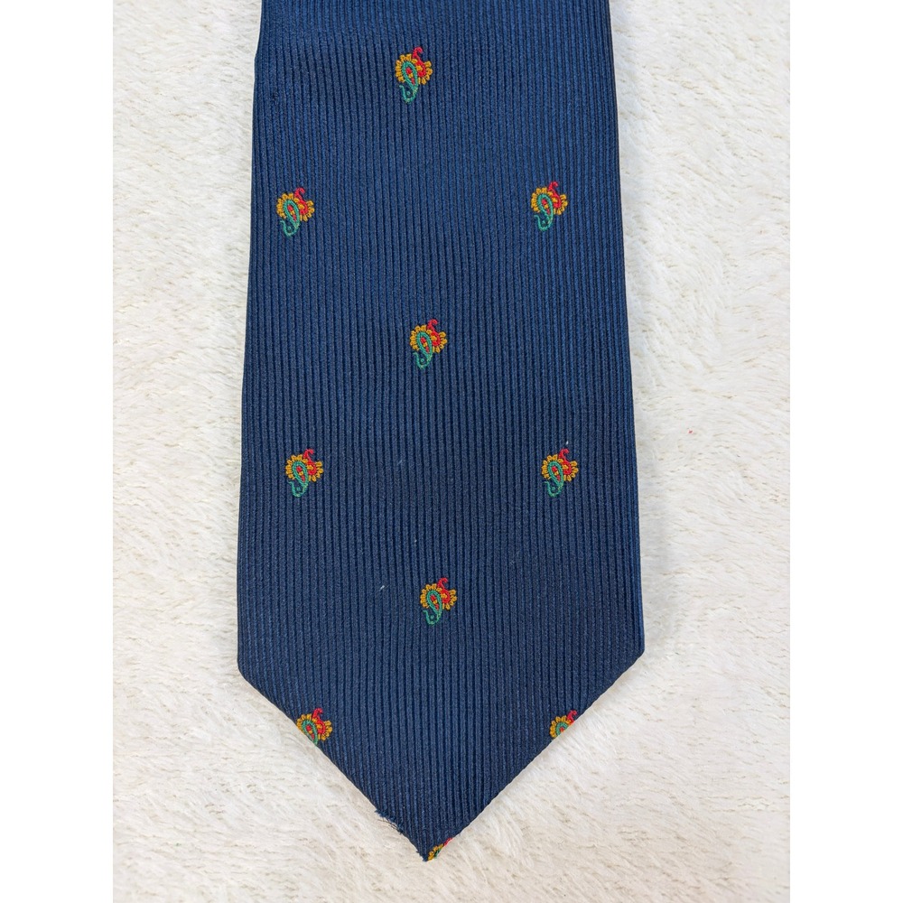 Triminghams Navy Silk Embroidered Paisley Necktie Mens 3.25" Excellent